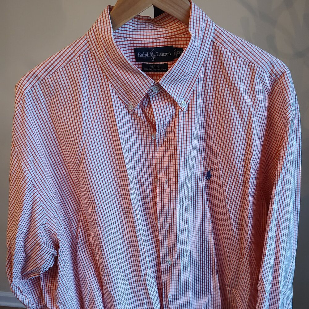 Ralph Lauren Blake Orange/White Long Sleeve Button Down Dress Shirt - Size XXL